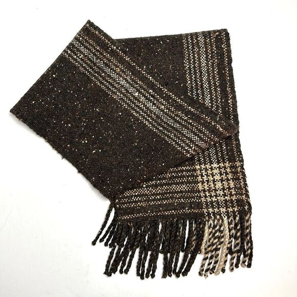 Clare O’Presto Wool Scarf Handwoven in Donegal Ireland Chocolate Brown Fringes - Picture 1 of 8
